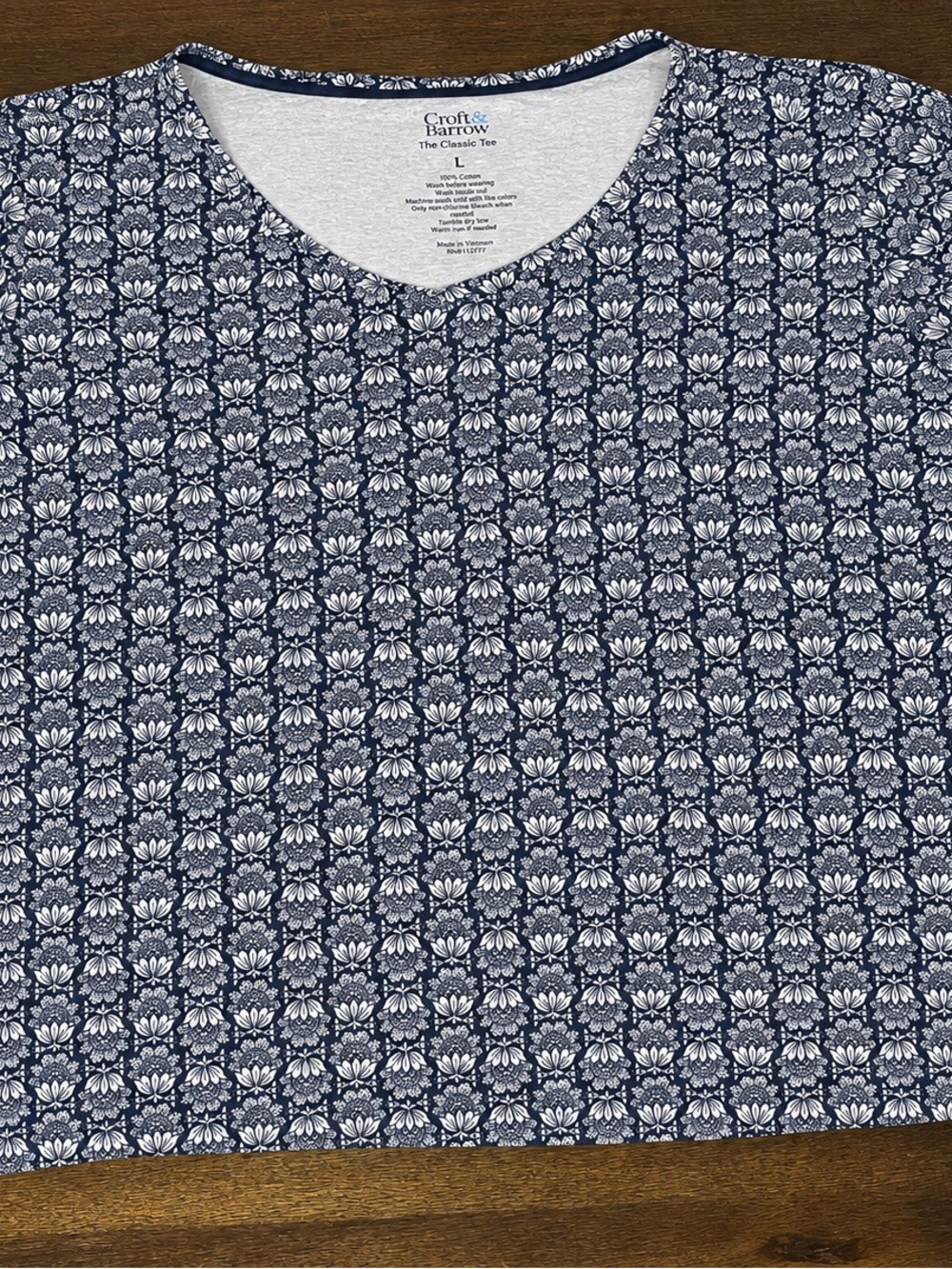 croft & barrow Navy and White Floral-Pattern Scoop Neck Tee
